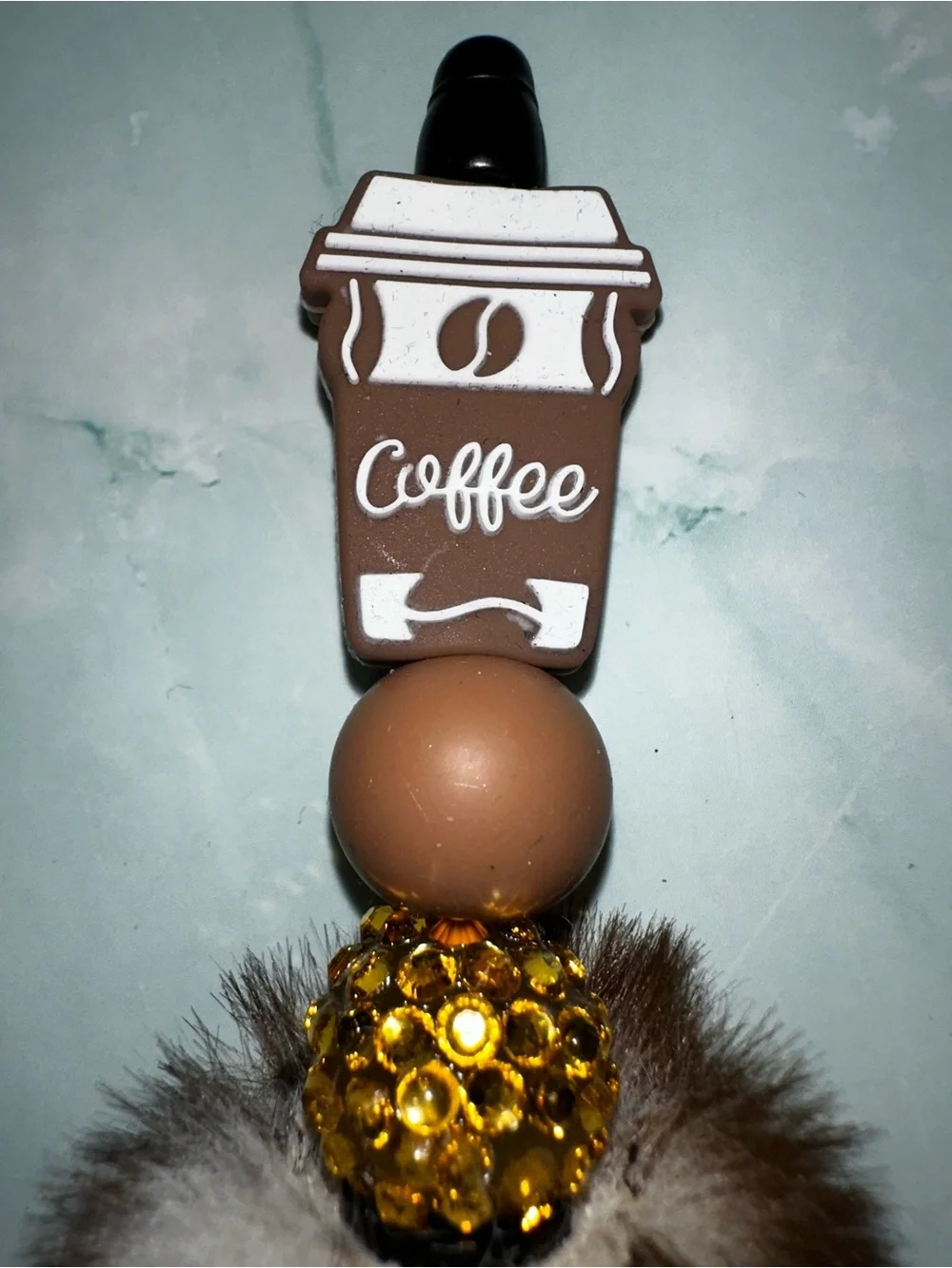 Coffee Charm Brown Big Fluffy Pen - Handmade